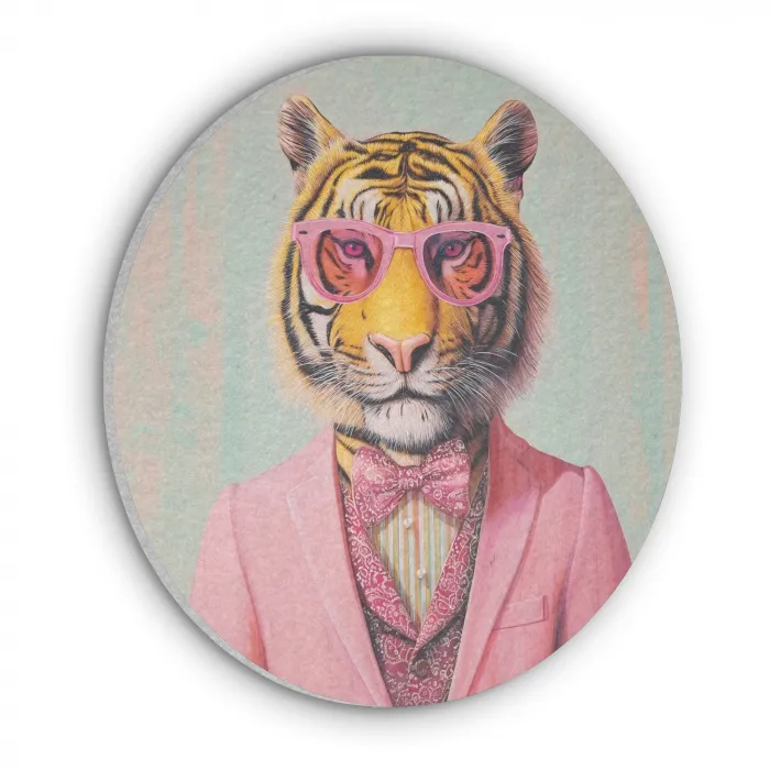 Tijger - Strik - Jasje - Roze Akoestische PET Vilt - Rond klein -3d
