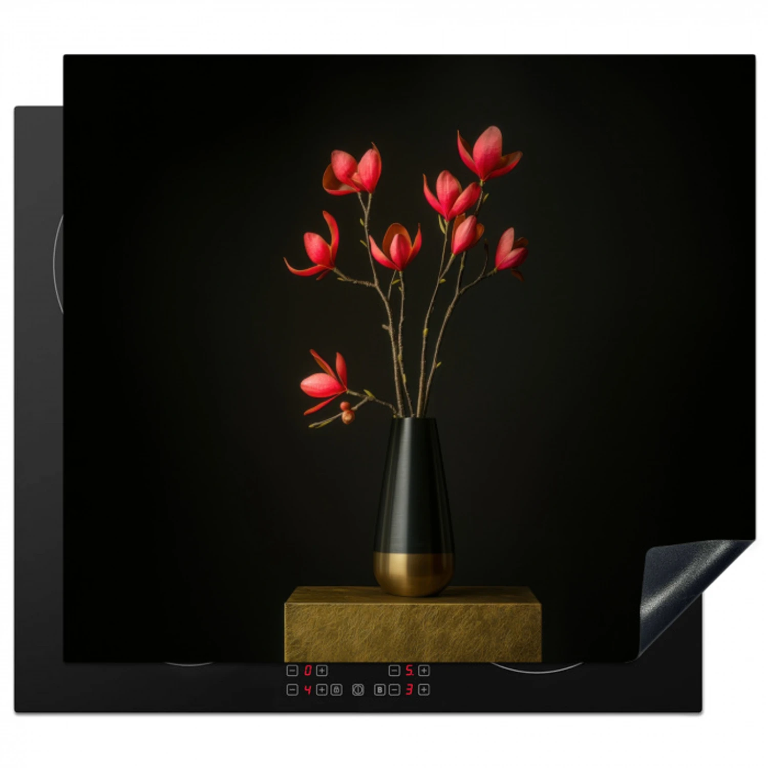 Rode - Bloemen - Vaas Inductie beschermer vinyl 3mm middel -3d