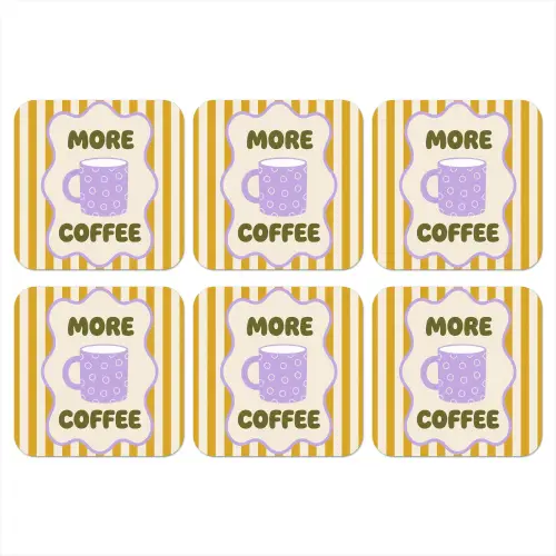 More coffee - Geel - Paars - Strepen - Mok onderzetter kurk middel -3d