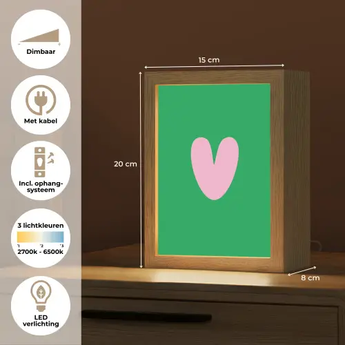 Groen - Hart - Minimalistisch - Valentijn Light Box met kabel (Tafellamp) klein -USP_NL