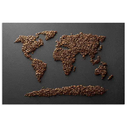 Wereldkaart - Koffie - Grijs poster papier klein -3d