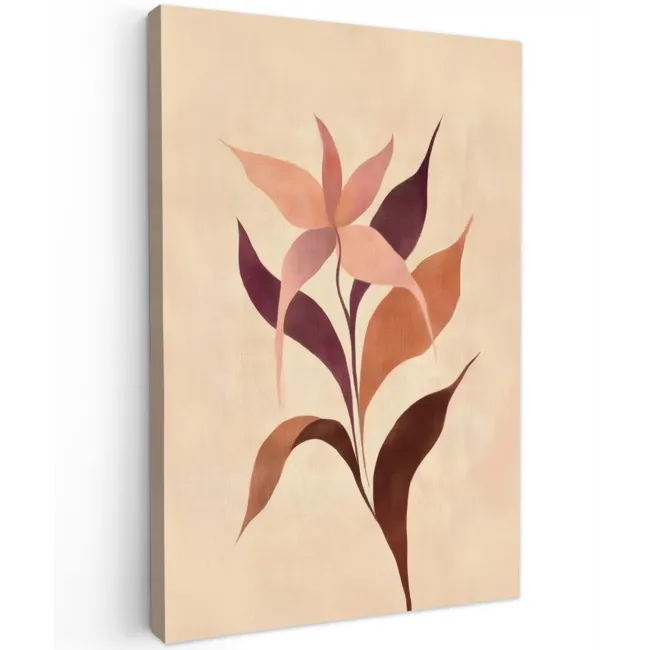 Minimalistisch - Bloem - Bladeren - Beige canvas 2cm klein -z3d