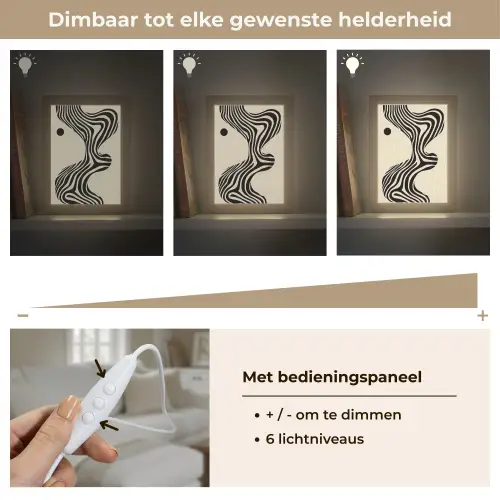 Beige - Lijnen - Golvend -  Abstract Light Box met kabel (Tafellamp) klein -USP_dimbaarNL