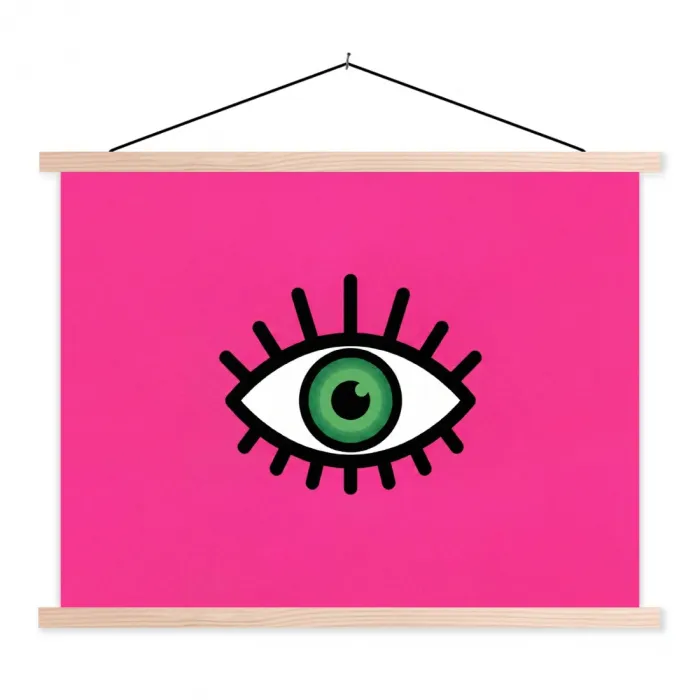 Minimalistisch - Oog - Roze textielposter latten blank klein -3d