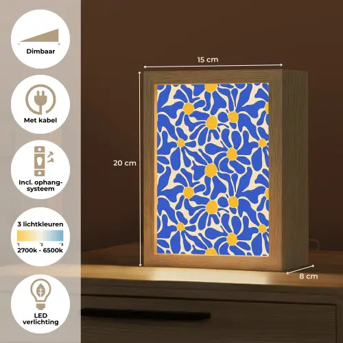 Abstract - Bloem - Blauw Light Box met kabel (Tafellamp) klein 925 -USP_NL