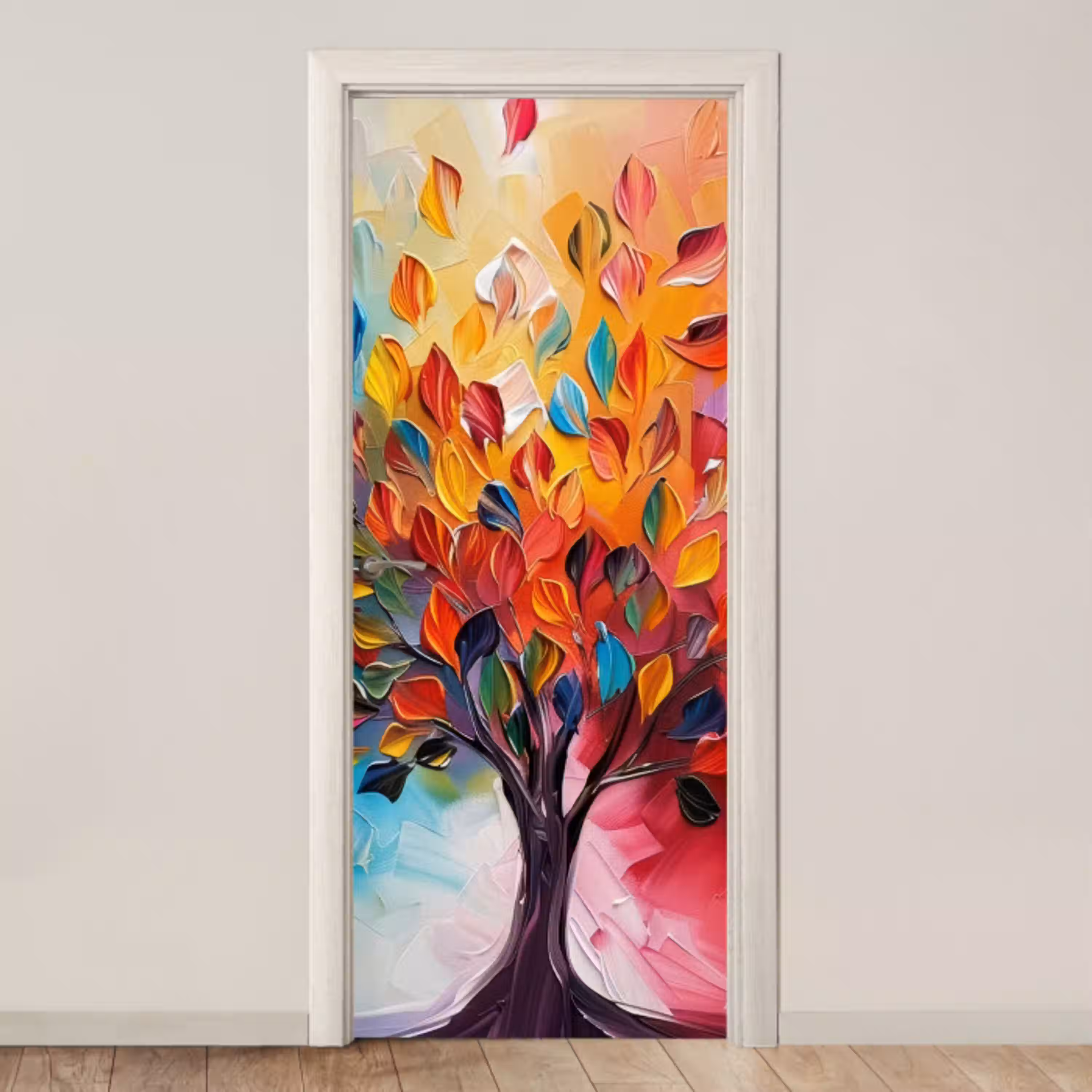 Boom - Levensboom - Kleurrijk - Abstract deurposter klein -3d_beige