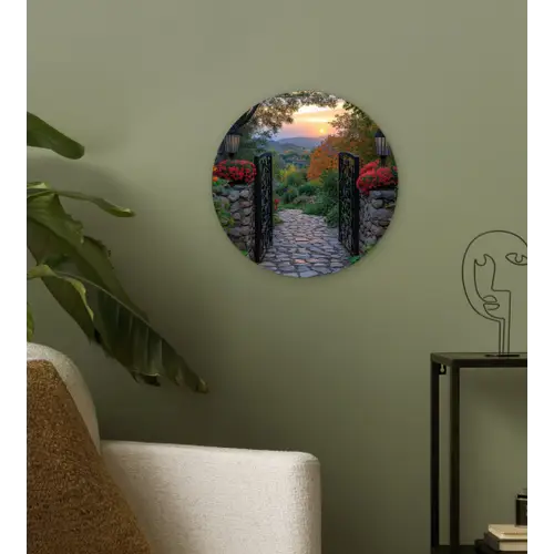Landschap - Hek - Pad - Zonsondergang - Natuur Wandcirkel plexiglas klein -sfeer3