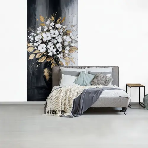 Bloemen - Wit - Vaas - Abstract fotobehang vinyl groot -slaapkamer