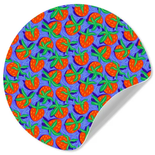 Aardbei - Rood - Blauw - Patroon Wandcirkel behangsticker klein 186 -3d