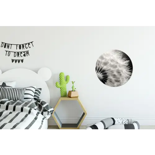 Paardenbloem - Zwart - Wit Wandcirkel aluminium klein -kinderkamer