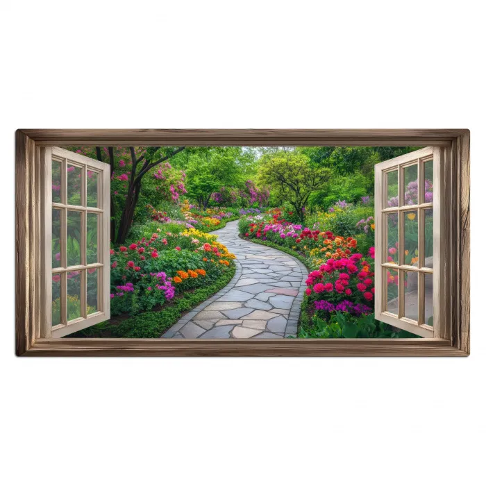 Doorkijk - Bloemen - Tuinpad - Natuur - Raam Muismat XXL klein -3d_leeg
