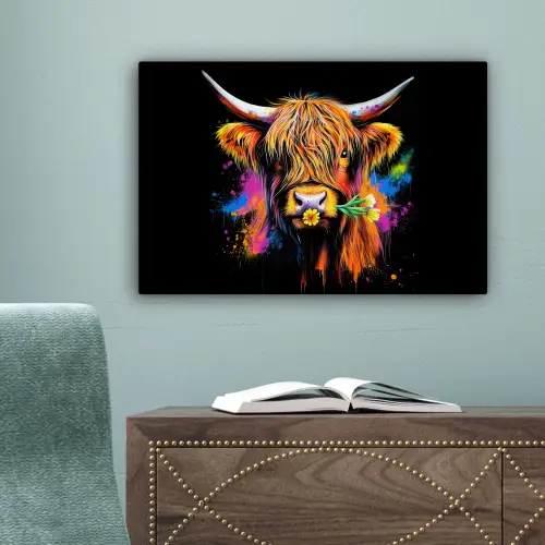 Schotse Hooglander - Graffiti - Kleurrijk - Bloem - Dieren canvas 2cm klein -sfeer4