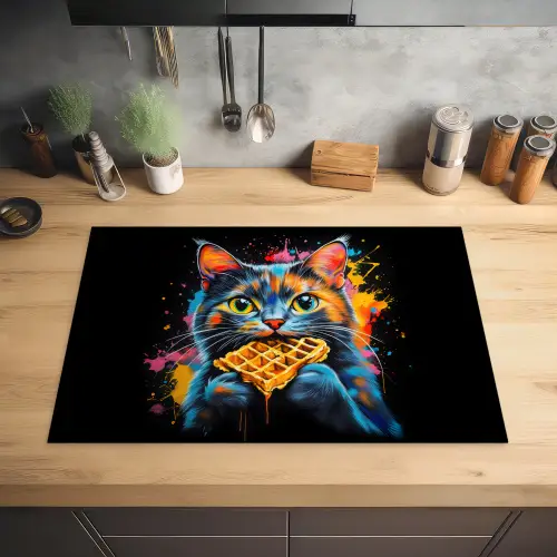 Kat - Graffiti - Kleurrijk - Wafel - Eten Inductie beschermer vinyl 3mm klein -sfeer5