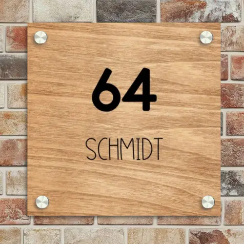 Licht hout - Modern Naambord Vierkant klein -sfeer2