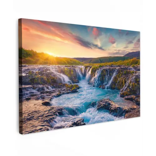 Waterval - Planten - Mos - Landschap - Zonsondergang - Rots canvas 2cm klein -z3d