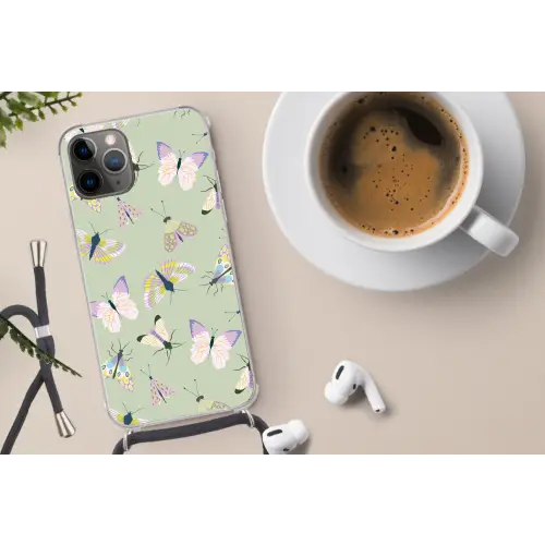 Vlinders - Insecten - Groen - Kleurrijk Hoesje iPhone 12 Pro met koord klein -oordop