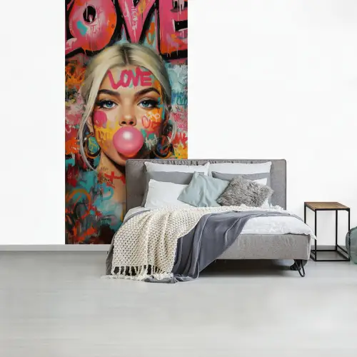Vrouw - Kauwgom - Graffiti - Love fotobehang vinyl groot -slaapkamer