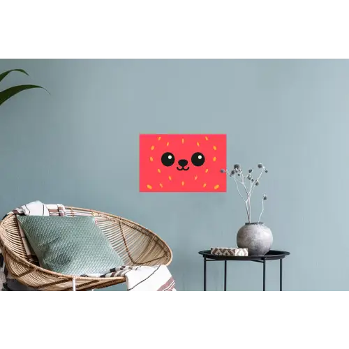 Kat - Aardbei - Cartoon Muursticker klein -plant
