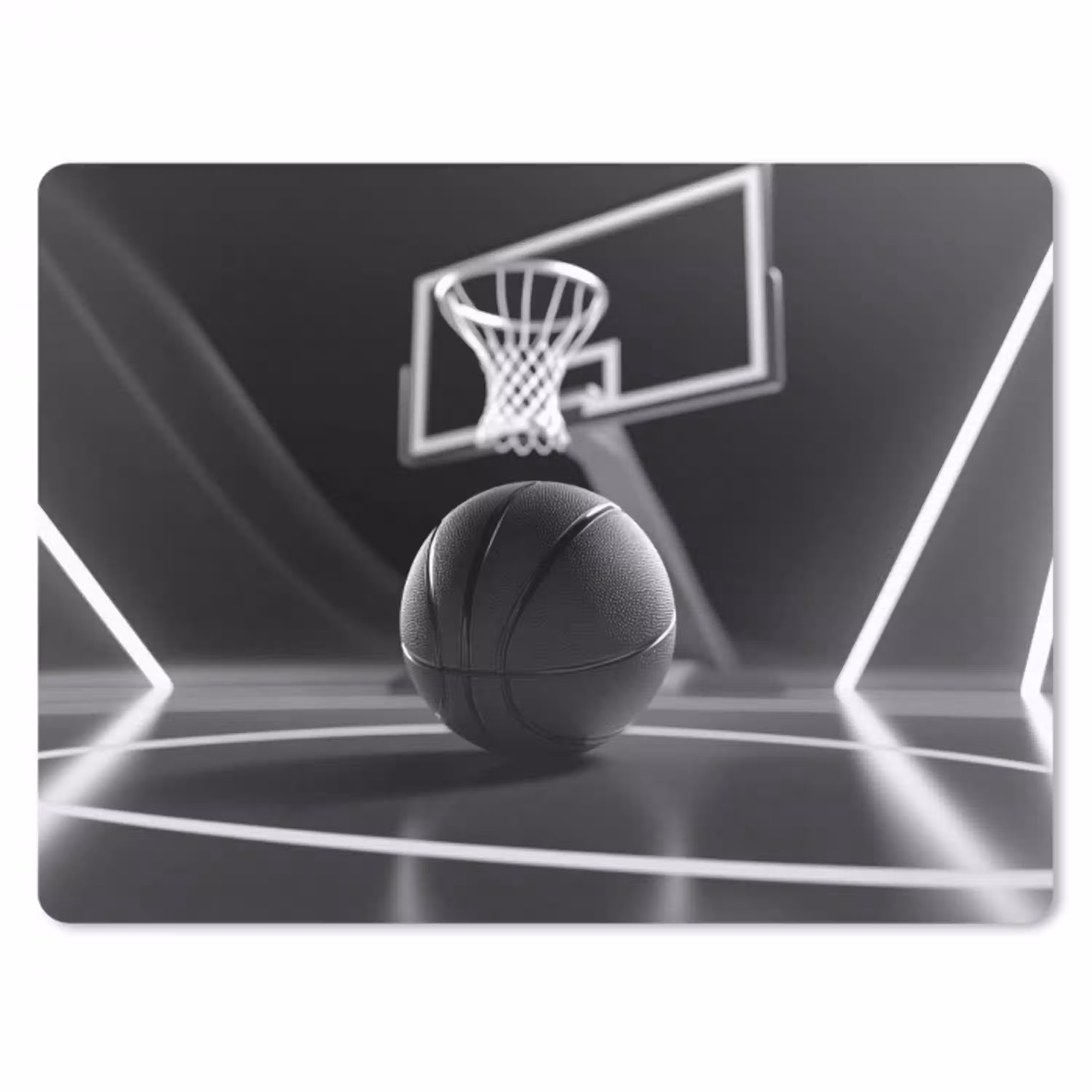 Basketbal - Basketbalveld - Lichtlijnen muismat rubber klein -3d