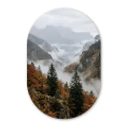 Bergen - Vallei - Mist - Herfst - Natuur Wandcirkel Ovaal Forex klein -3d