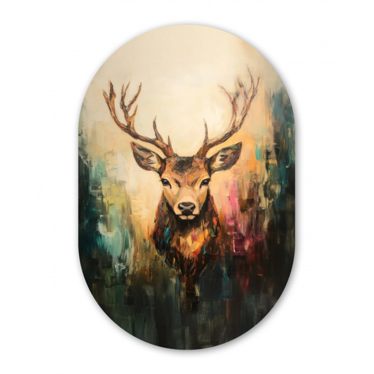 Hert - Geverfd - Gewei - Bruin Wandcirkel Ovaal Glas middel -3d