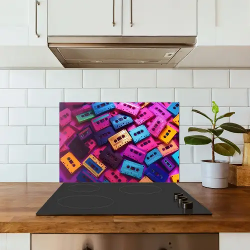Cassetteband - Kleurrijk - Energiek keuken achterwand spatscherm klein -sfeer2