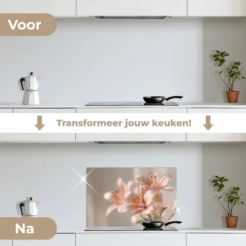 Lelies - Meeldraden - Roze - Wazig keuken achterwand spatscherm klein -voor_na_NL