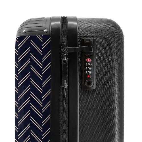 Visgraatstructuur met lichtroze lijnen op donkerblauw NBS - Handbagage koffer - Kinderen Unisex middel -slot