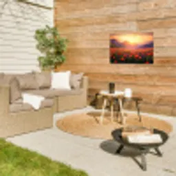 Landschap - Zonsondergang - Bloemenveld Tuinposter op houten frame 2 cm dik klein -sfeer2
