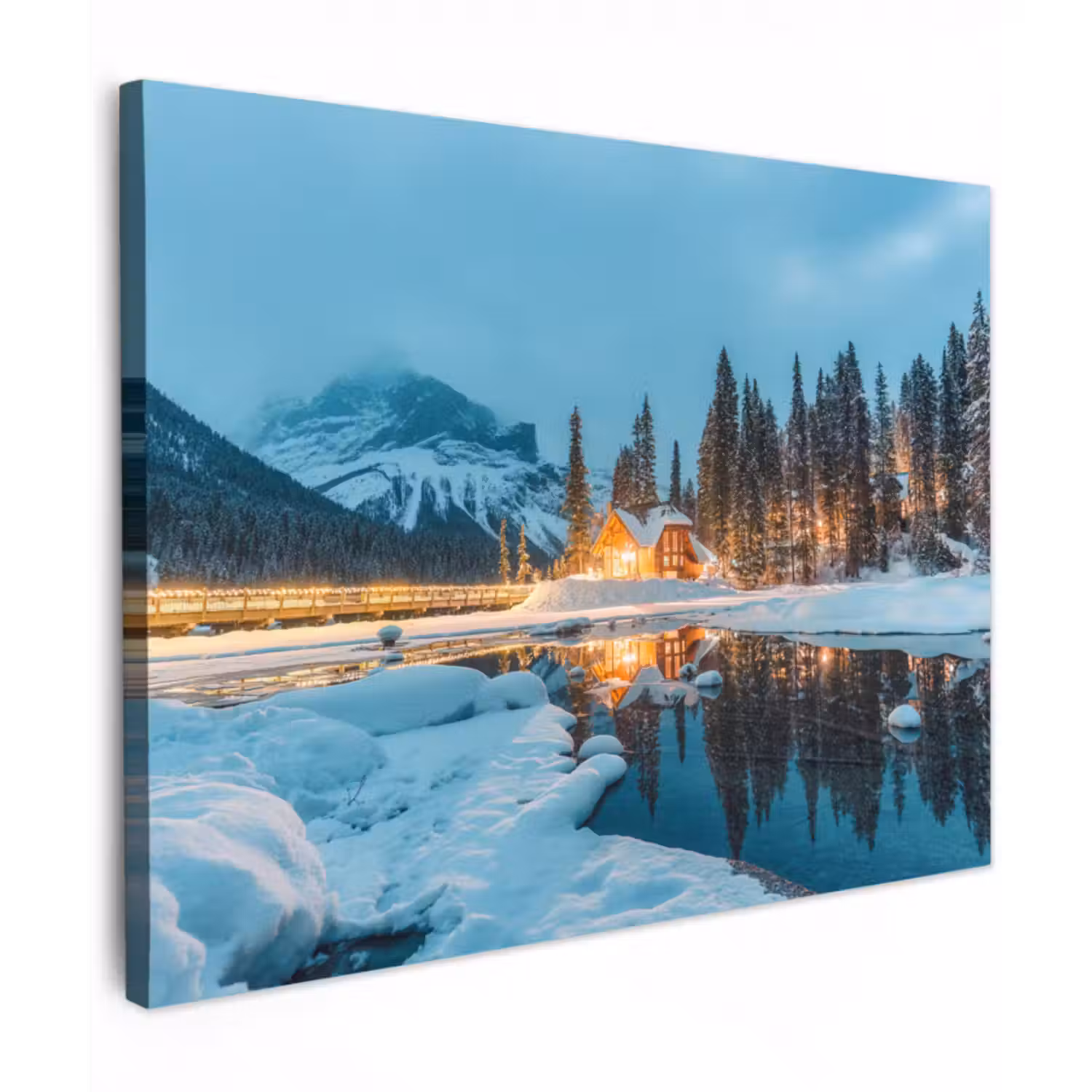 Leinwandbild - Winterlandschaft - Natur - Haus - Berge - Schnee