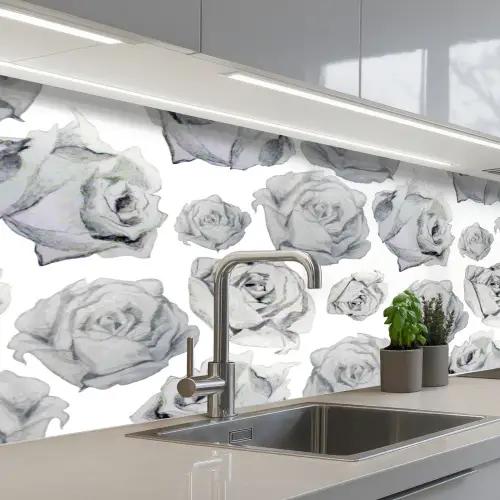 Rozen - Bloem - Zwart Wit - Patroon keuken achterwand 2 middel 871 -3d_schuin