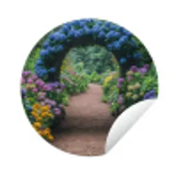 Doorkijk - Bloemen - Hortensia - Pad Wandcirkel tuinposter met ringen klein -3d