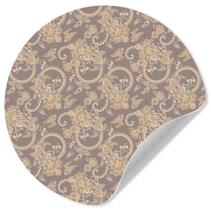 Oosters - Bloemen - Beige - Grijs Wandcirkel behangsticker klein 186 -3d