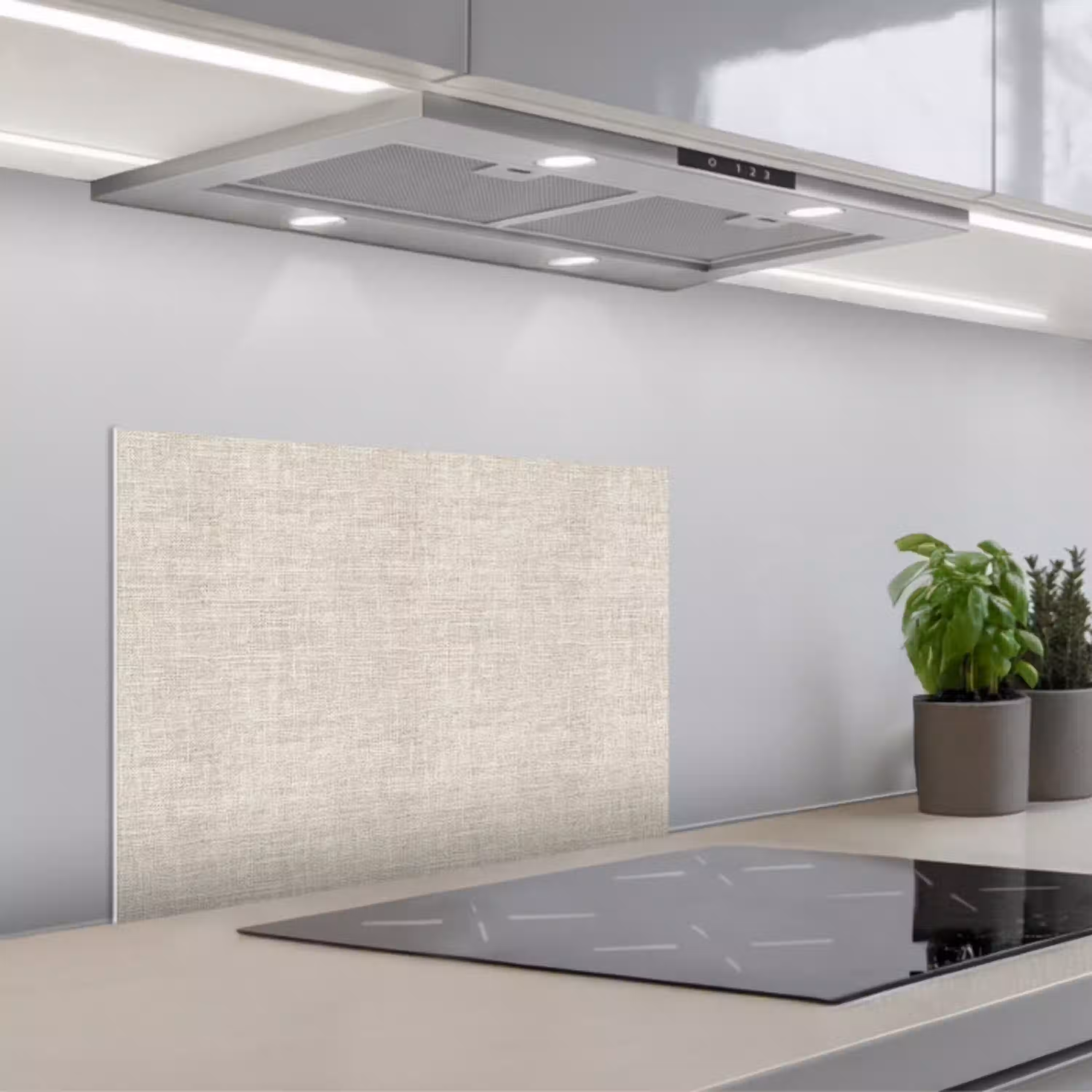 Linnen - Textuur - Beige keuken achterwand spatscherm klein 900 -3d_schuin