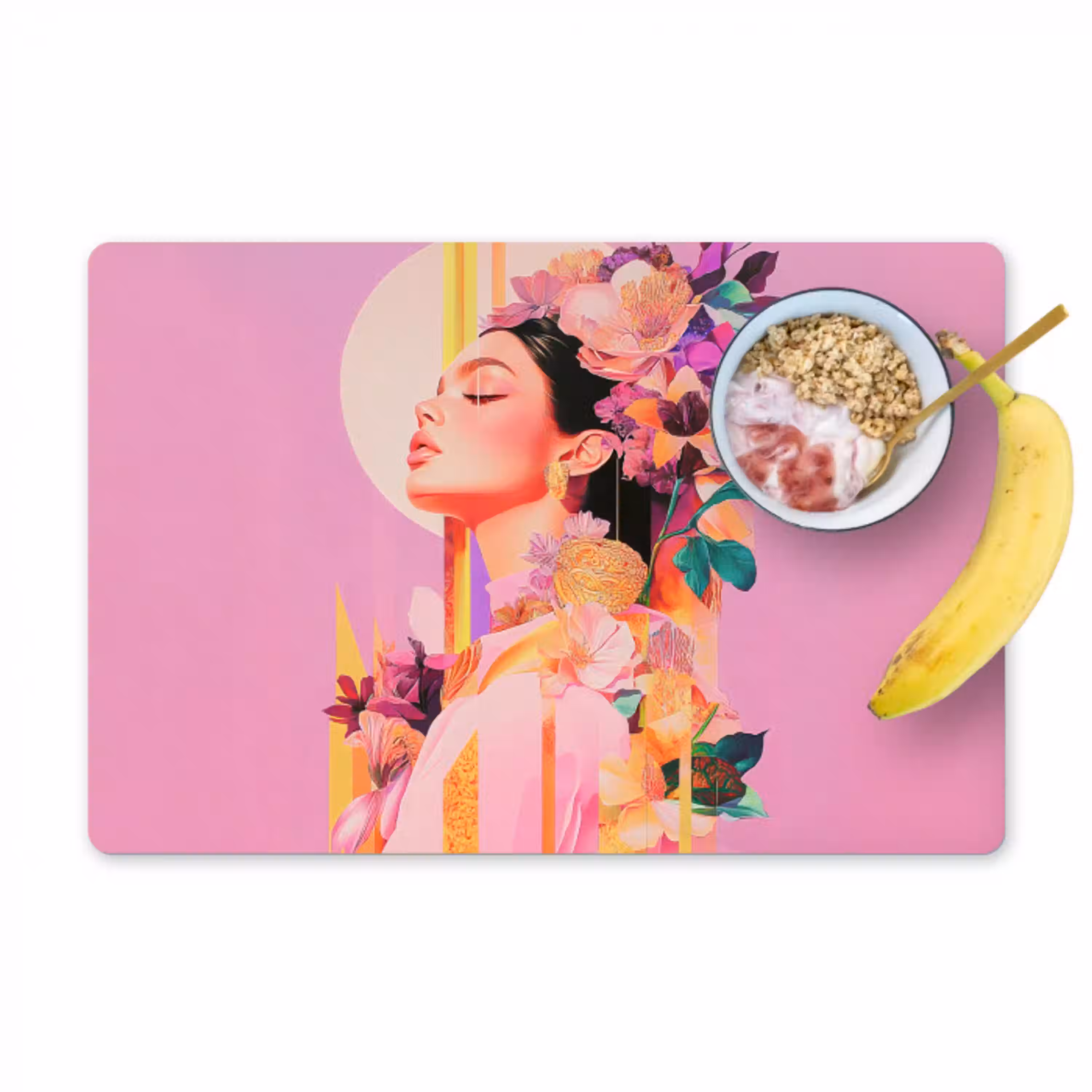 Vrouw - Bloemen - Paars - Abstract Placemat vinyl groot -zzzproduct_Kitchenyeah-website