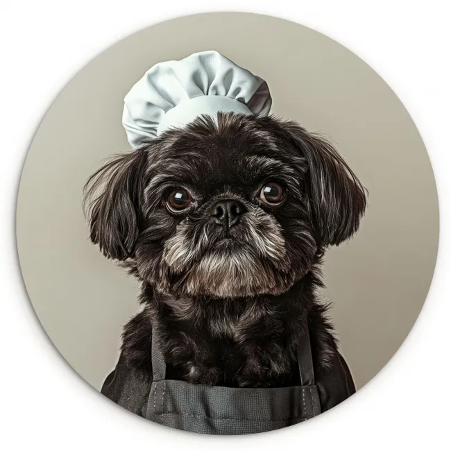 Kokskleding - Zwart - Hondje KitchenYeah - Keuken - Wandcirkel Forex klein -3d