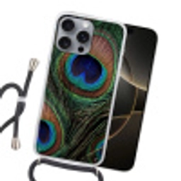 Pauwenveren - Klassiek - Groen Hoesje iPhone 16 Pro Max met koord klein -sfeer1