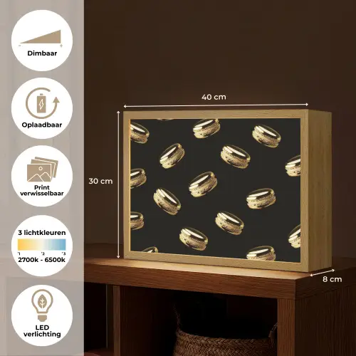Macarons - Patroon - Goud - Zwart Light Box met batterij (Wandlamp) middel -USP_websiteoverzichtNL