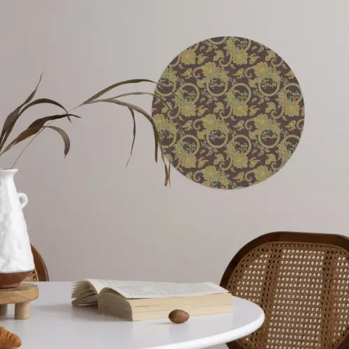 Bruin - Groen - Bloemen Wandcirkel behangsticker klein 186 -sfeer3