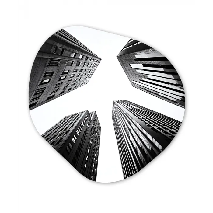 Gebouwen - Lucht - Zwart Wandcirkel Organisch Forex 3mm klein -3d