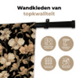 Orchideeën - Lijntekening - Patroon - Beige - Zwart Wandkleed katoen klein 269 -sfeer2