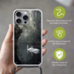 Zwanen - Rivier - Bos Hoesje iPhone 16 Pro Max met koord klein -sfeer2_DE