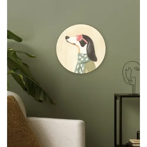 Hond - Zonnebril - Sjaal Wandcirkel kunststof plaat 5mm dik klein -sfeer3