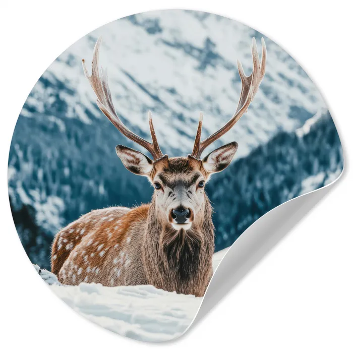Hert - Landschap - Winter - Natuur - Dieren - Bergen Wandcirkel behangsticker klein -3d