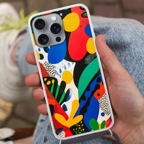 Abstract - Planten - Vormen - Kleurrijk Hoesje iPhone 16 Pro Max met koord klein -sfeer3