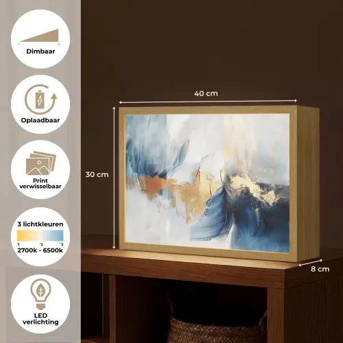 Goud - Blauw - Verf - Kunst - Modern Light Box met batterij (Wandlamp) middel -USP_websiteoverzichtNL