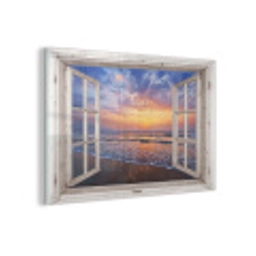 Doorkijk - Zee - Strand - Zonsondergang - Blauw plexiglas 5mm klein -z3d