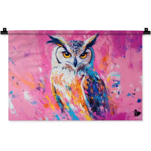 Uil - Roze - Blauw - Verf - Abstract Wandkleed katoen klein -zz3d
