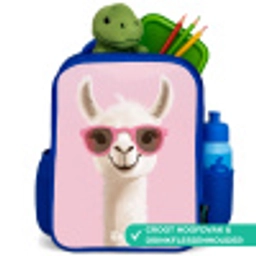 Lama - Wit - Zonnebril - Wimpers Kinderrugzak - Blauw middel -inhoud_NL