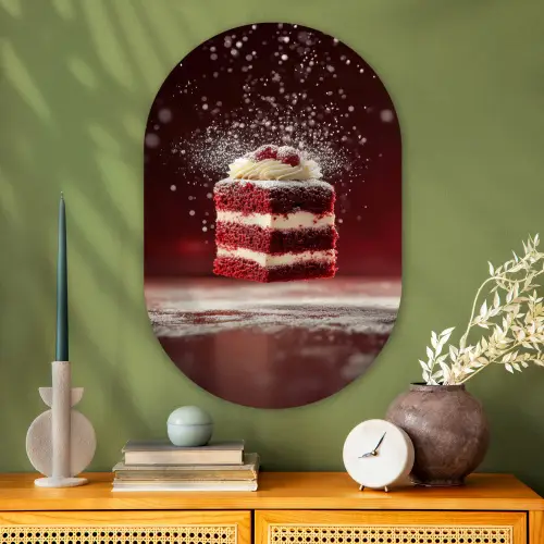 Rode - Velvet - Taart - Eten Wandcirkel Ovaal Glas middel -sfeer2